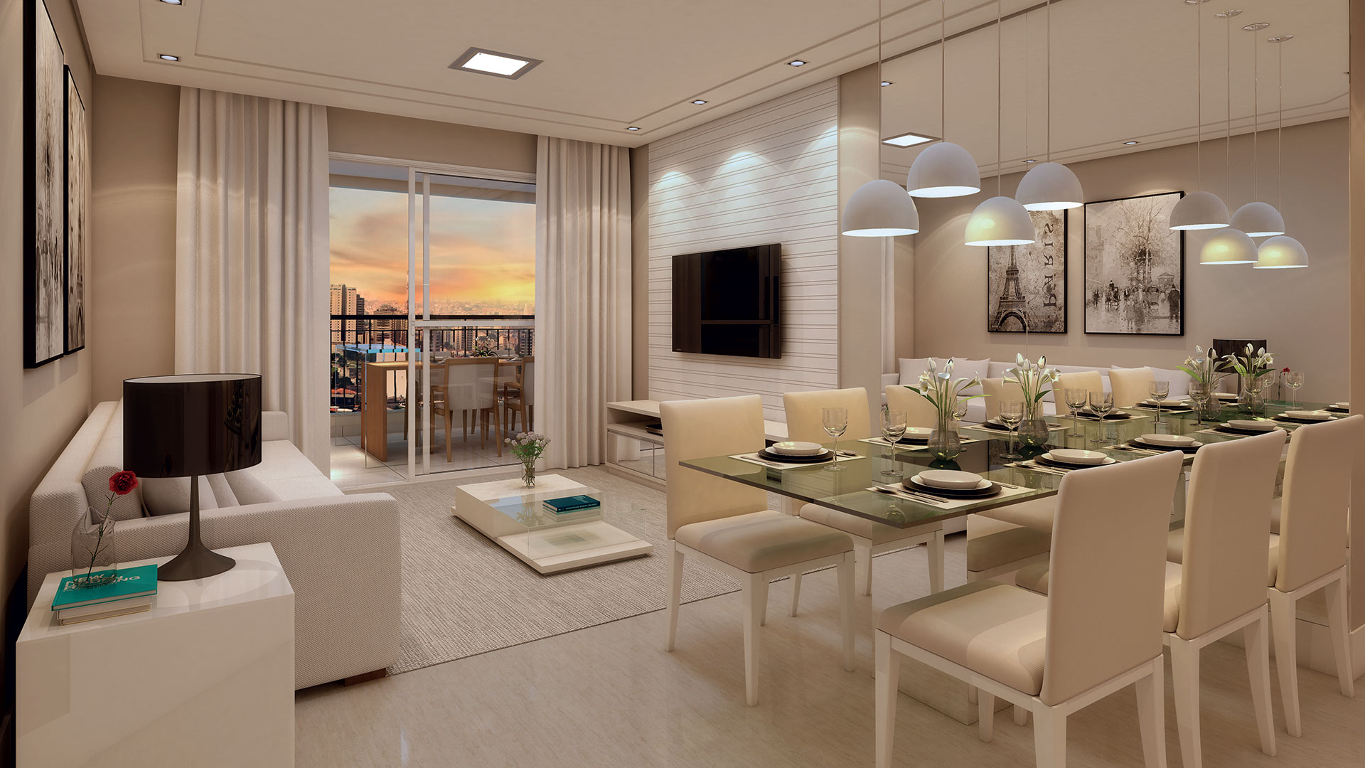 Perspectiva Artística do Living do Apto. Tipo